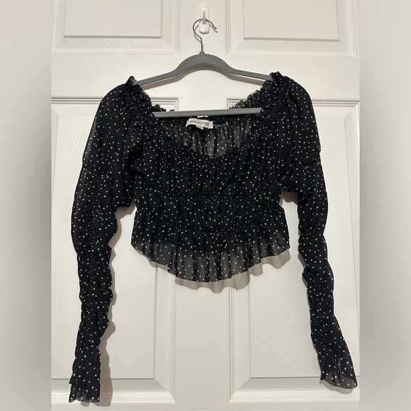 Urban Outfitters Cropped Polka Dot Sheer Crop Top - Picture 2 of 6